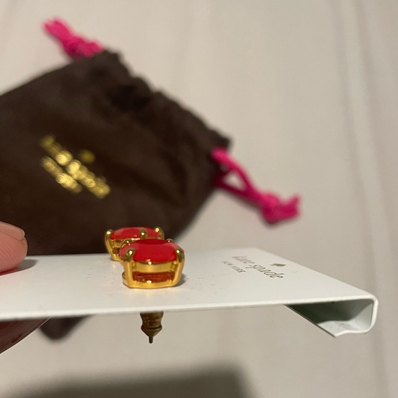 Kate Spade Stud Earrings with bag, NWT, gold/pink/red - Picture 7 of 7
